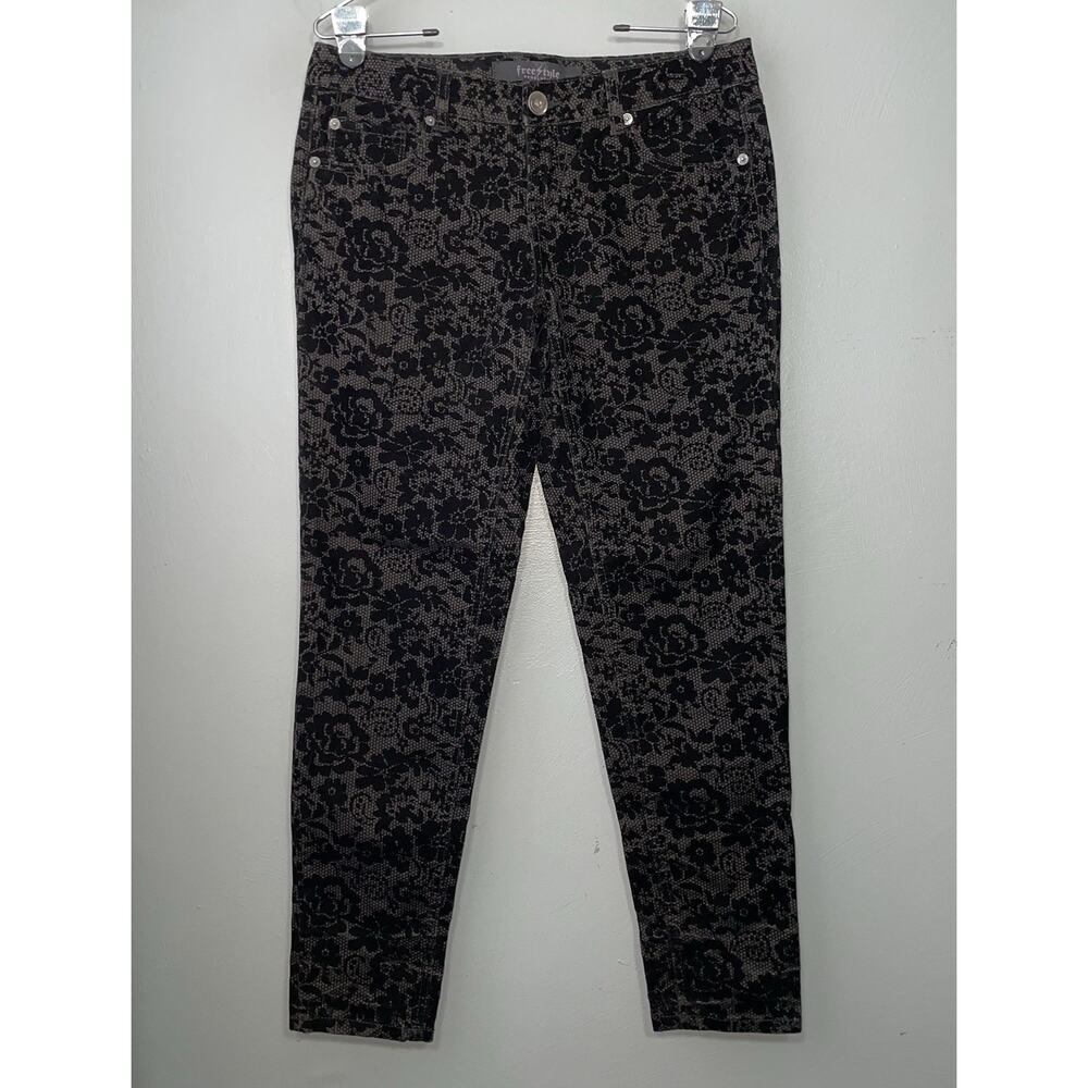 Dark Romantic Lace Print Pant Size 9 Black Velvet Whimsigoth Jeans Holiday Party